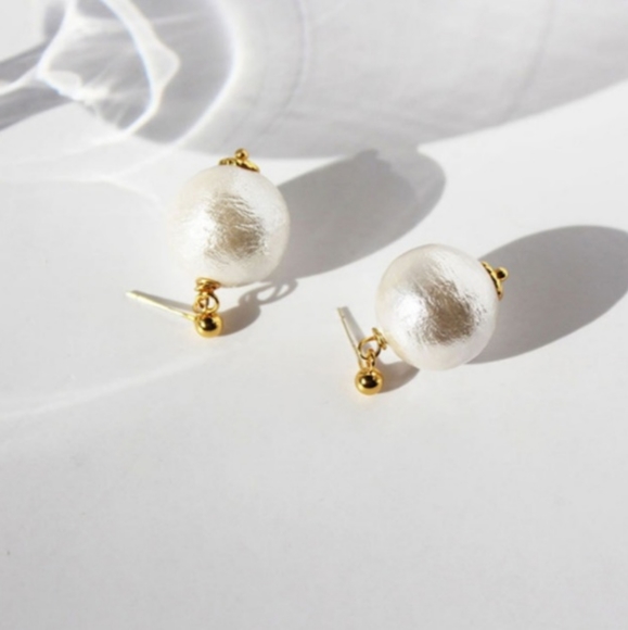 COPY - 18K Gold Filled Cotton Ball Pearl Dangle Earring 925 Sterling Silver Post - Picture 7 of 9